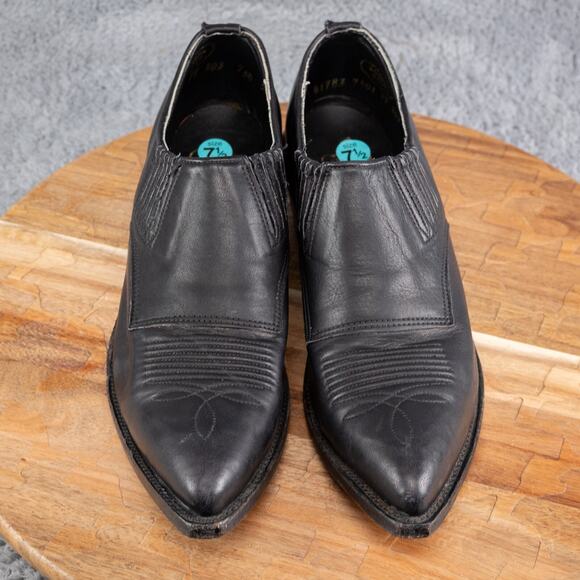 VTG Nocona Western Pointed Toe Heeled Ankle Booties Black Leather Size 7.5 B - Picture 2 of 7